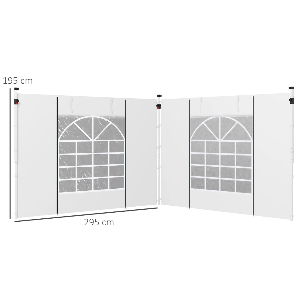 Pannelli laterali per gazebo, set da 2, pareti laterali con finestra e porta per tenda da festa 3x3/3x6 m, tessuto Oxford, bianco