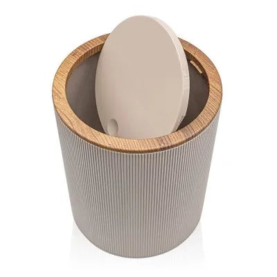 Pattumiera 5lt Tortora coperchio basculante dettagli effetto legno Blob