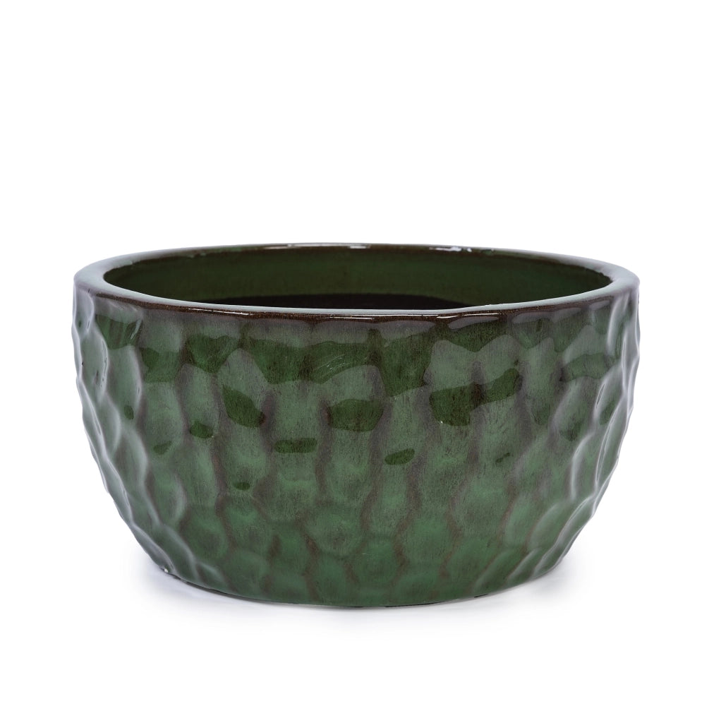 Set di 3 vasi in ceramica smaltata verde antigata con foro di drenaggio, diametri 38,1/30,5/25,4 cm, per interno ed esterno