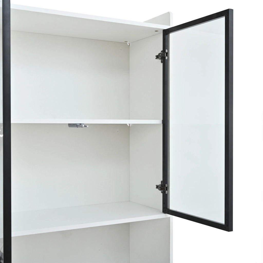 Vetrina con 4 ante; LED Bluetooth e ripiani regolabili in truciolare bianco 80 × 35 × 200 cm