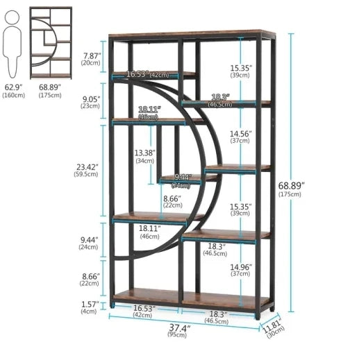 Libreria geometrica a 9 ripiani in metallo e legno