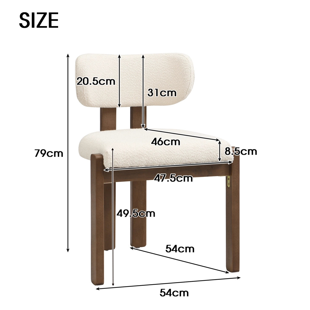 Set di 2 sedie da pranzo in legno con rivestimento in bouclé color noce e schienale sagomato per interni