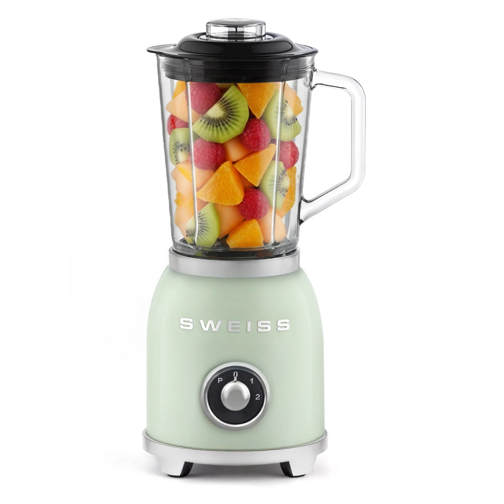 Frullatore frullato vintage a 2 velocità e funzione pulse MXV7, 6 lame in acciaio inox, capacità 1,5 l, ciotola in vetro, 1000 W, verde