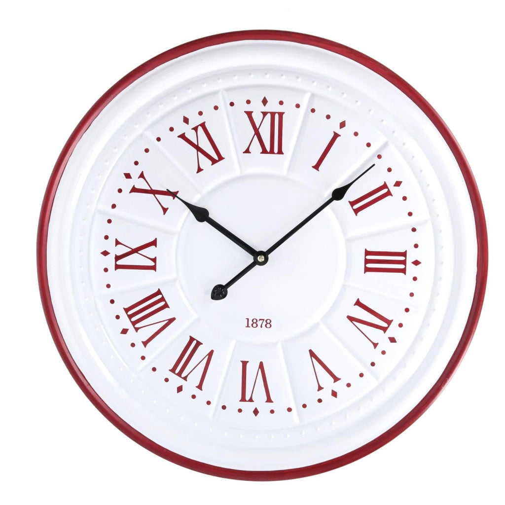Orologio legno metallo bianco rosso cmø50x4,5