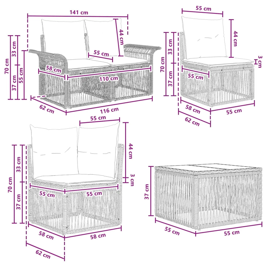 Set Divano da Giardino 9 pz Nero polyrattan 3434893