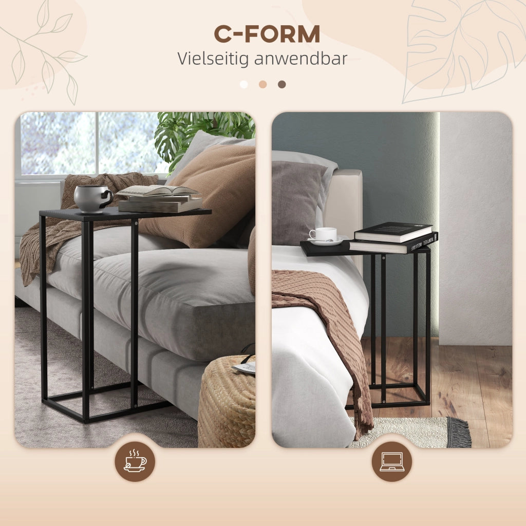 Tavolino laterale a C per divano e letto con piano per laptop struttura in acciaio nero 46 × 26 × 60 cm