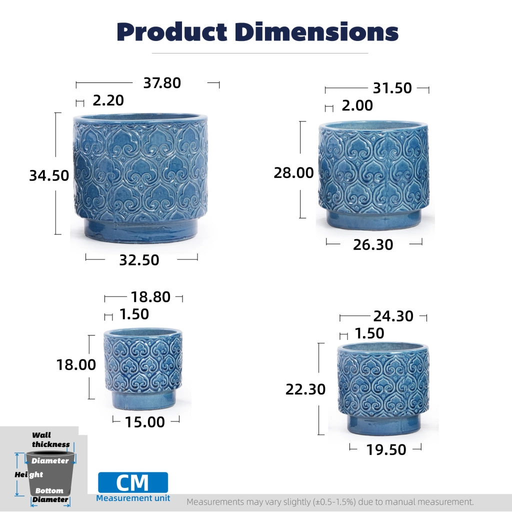 Vaso da giardino ¨C Minimal ¨C blu in ceramica ?38 cm resistente al gelo foro di drenaggio