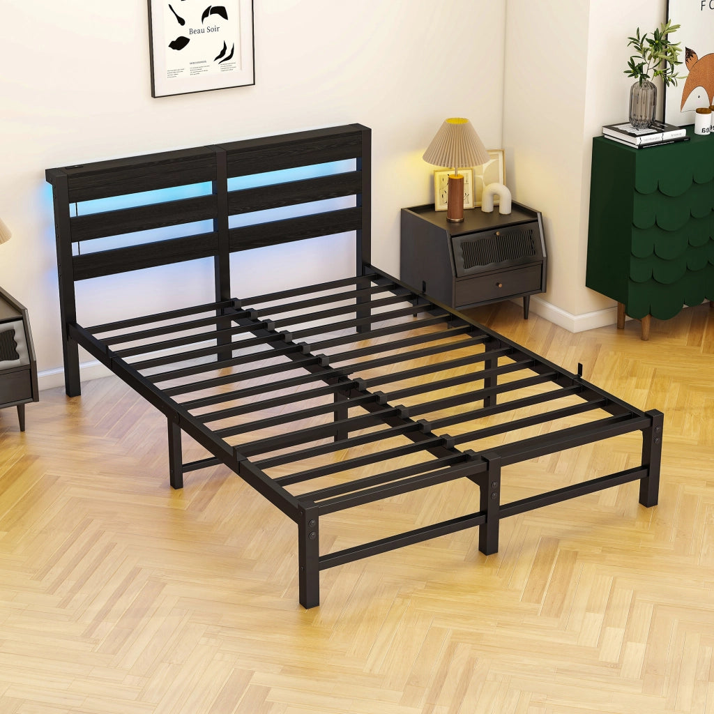 letto in metallo e legno nero 120 x 200 cm