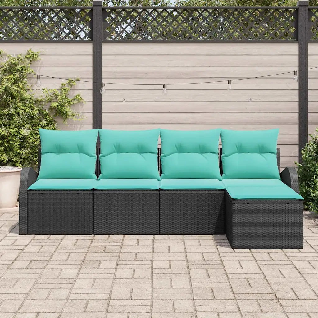 Set di divani con cuscino 5 pcs Nero e Turchese polyrattan 3354675