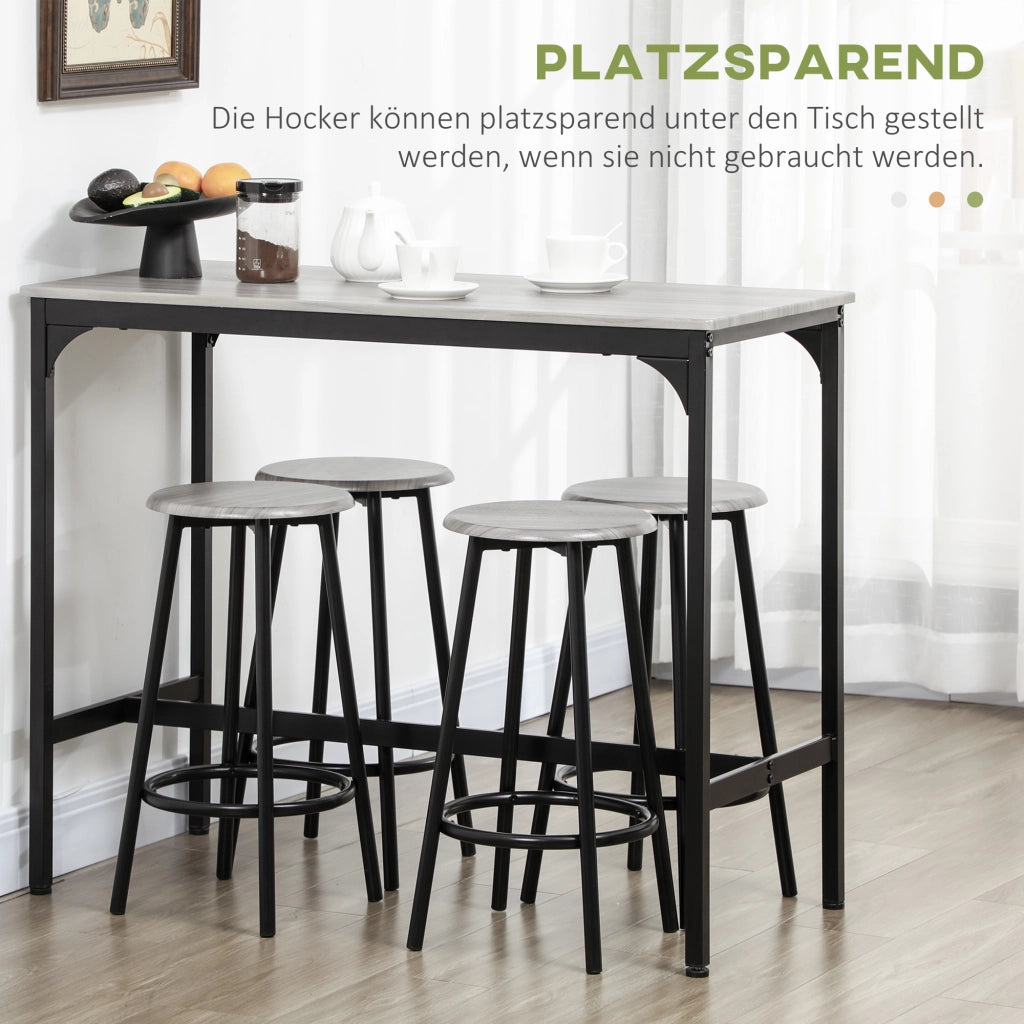 Tavolo da bar con 4 sgabelli in MDF grigio e metallo nero effetto legno per cucina e zona bar