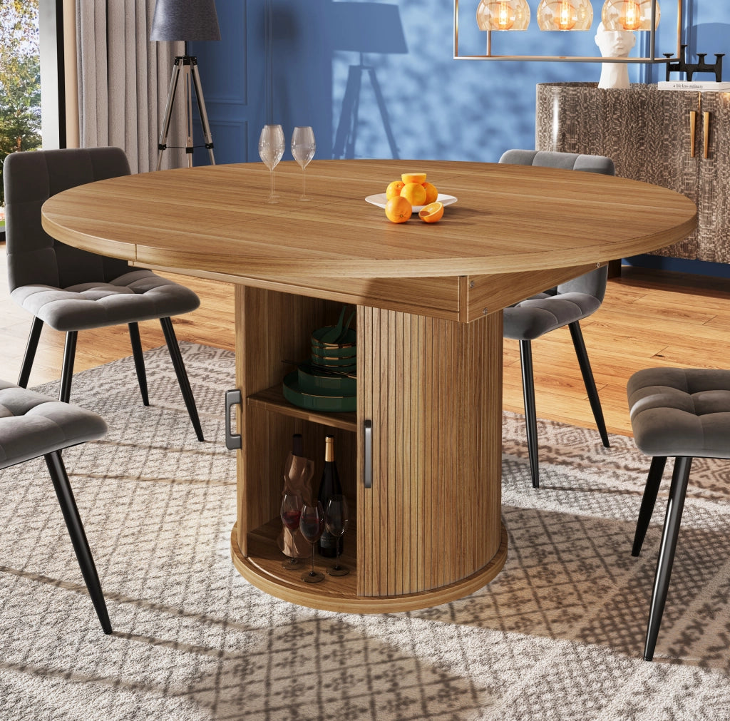 Tavolo da pranzo allungabile 118-158 cm noce con vano contenitore, 6 posti
