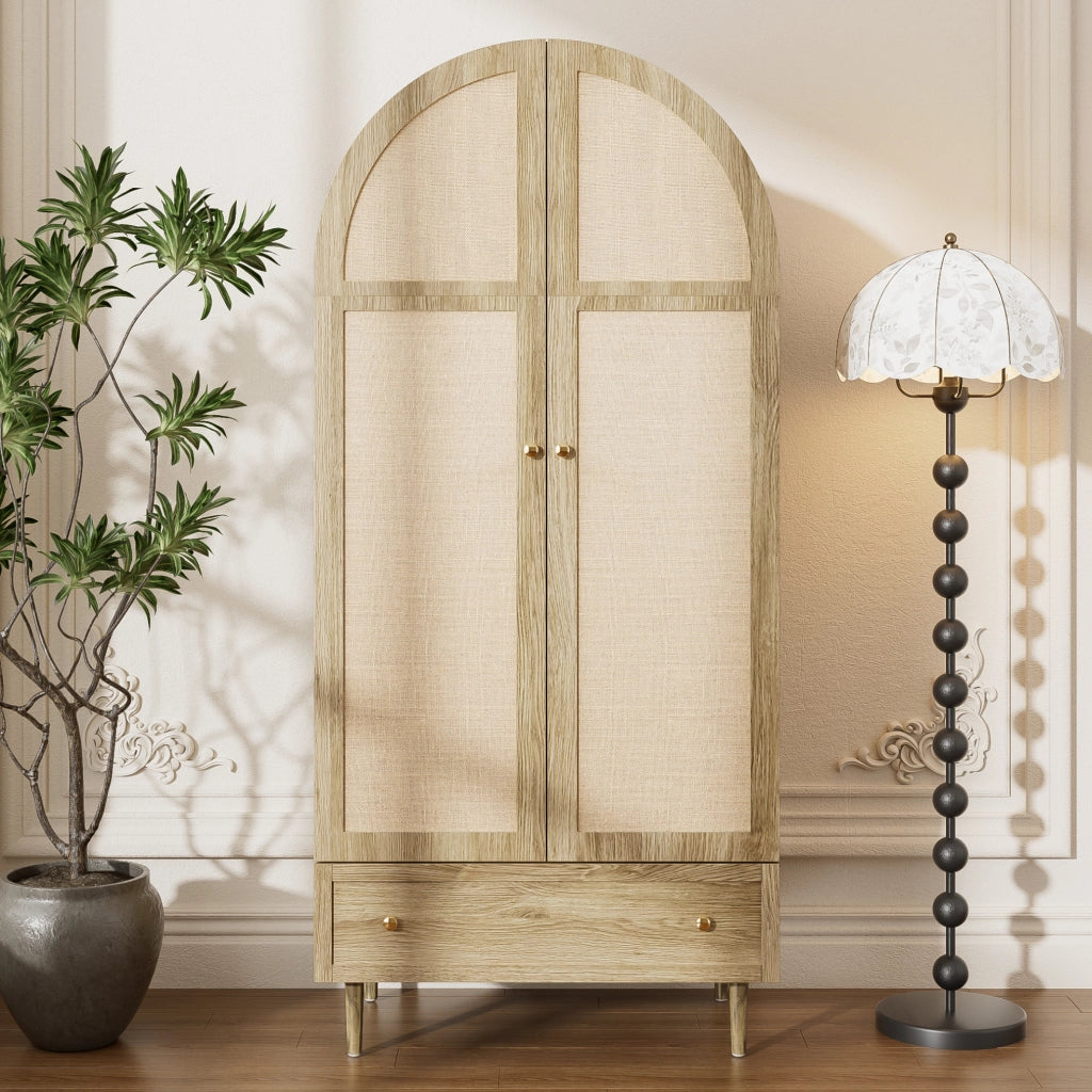 Armadio con Ante in Legno con Rivestimento in Lino, Cassetti e Ampio Spazio, Guardaroba per Camera da Letto 79x50x175 cm, Design Moderno in Rovere