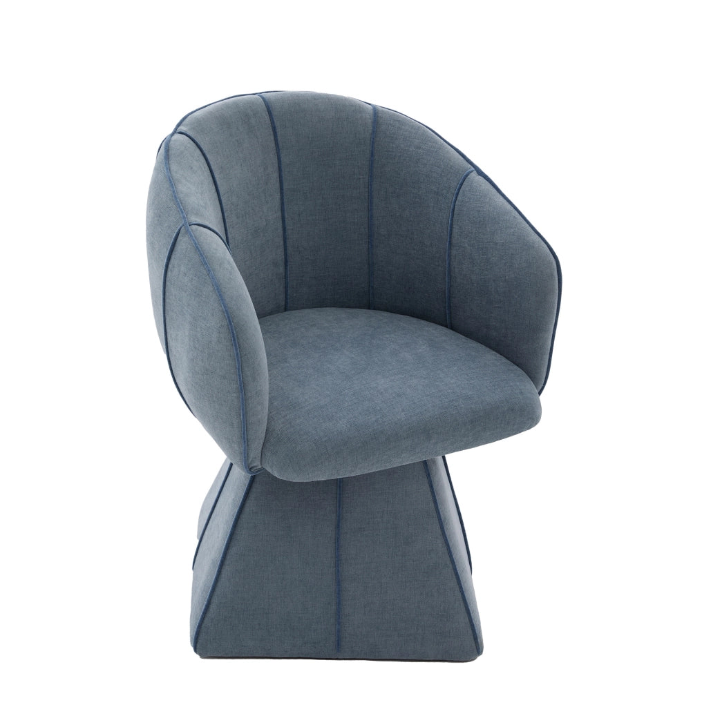 Poltrona girevole 360° in ciniglia blu con schienale alto HOMVRA