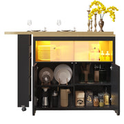 Tavolo da Bar Allungabile con Vano Contenitore; LED; USB e Anta Scorrevole in Vetro; MDF; Nero; 135-205x39x100 cm