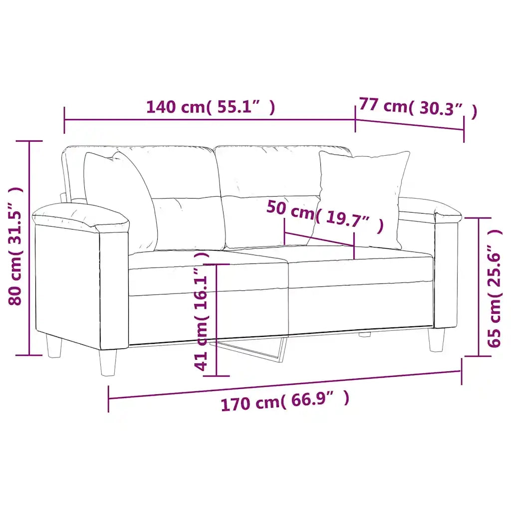 Divano a 2 Posti con Cuscini-Sofa 2 Posti con Cuscini Nero 140 cm Tessuto Microfibra
