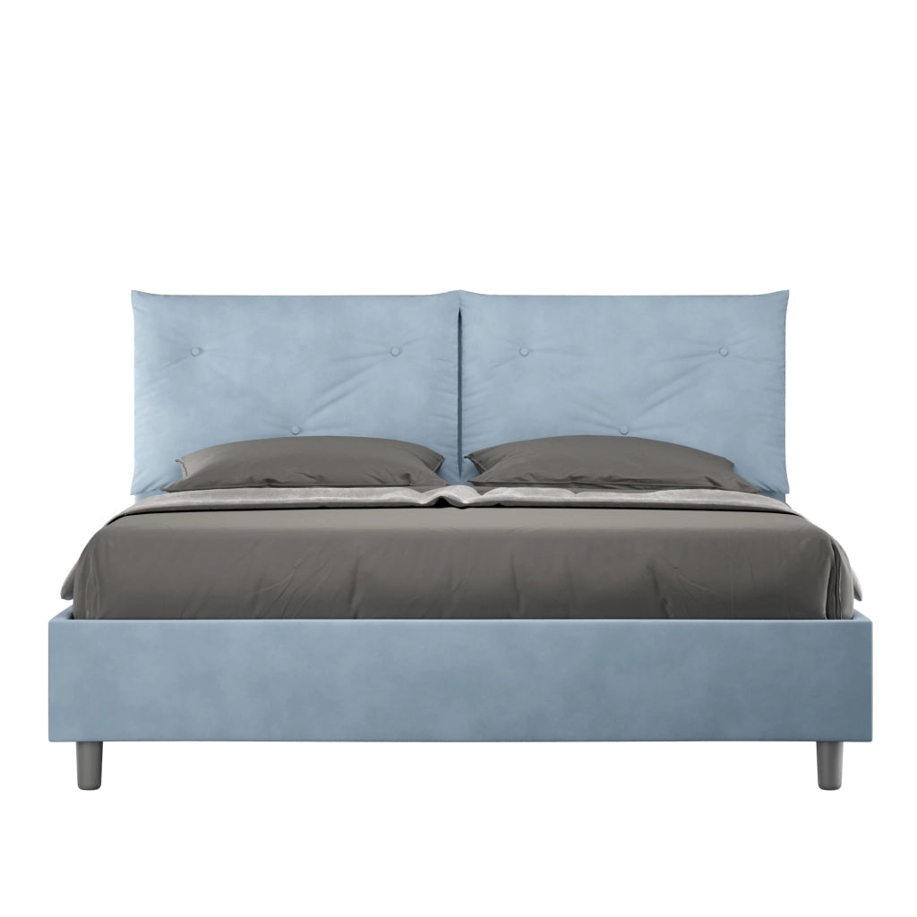 BS COM Letto queen size con rete imbottito 150x200 microfibra azzurro Large