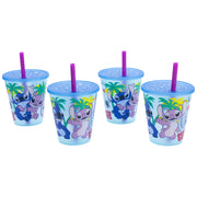 Set di 4 bicchieri per bambini con cannuccia Stitch 285 ml plastica PP senza BPA stoviglie per feste