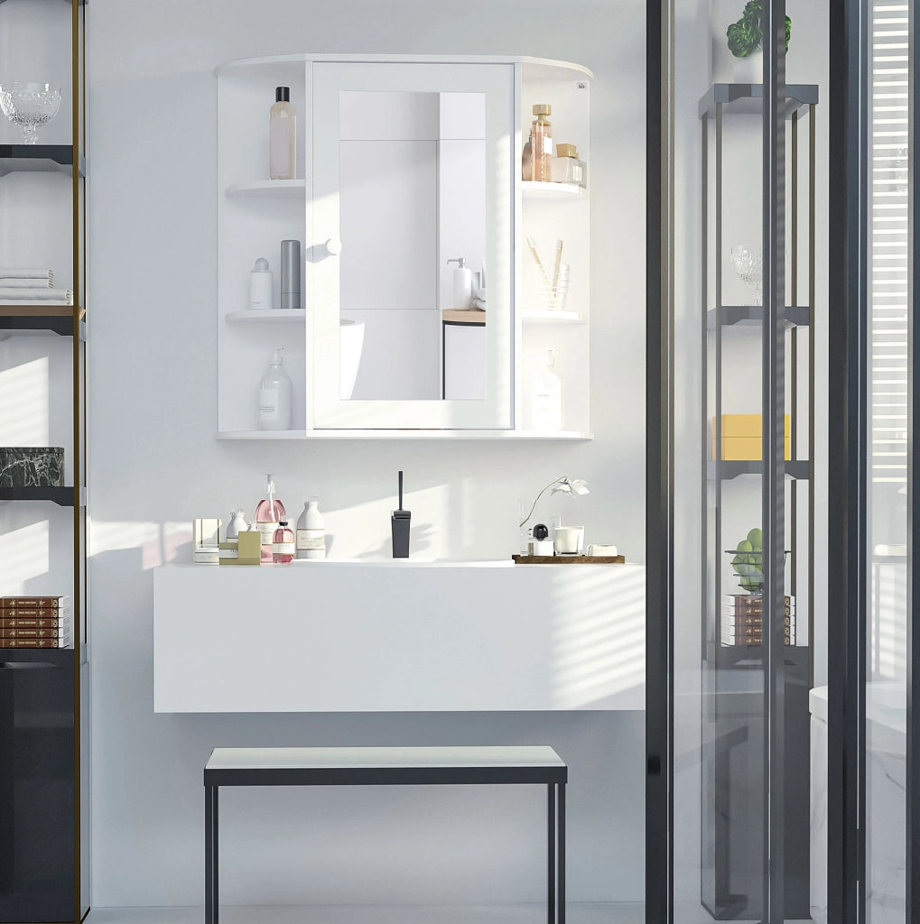 Mobiletto bagno bianco con specchio, 8 scomparti, 66x17x63 cm, montaggio a parete