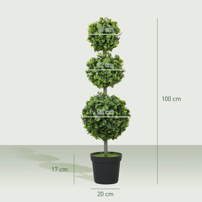 Albero artificiale a sfere set di 2 con foglie in PE resistenti ai raggi UV; verde; altezza totale 100 cm