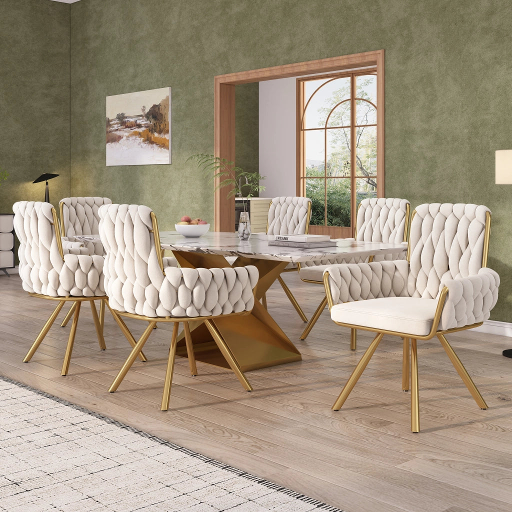 Sedia da Pranzo Girevole in Velluto ¨C Xylo ¨C Set 4 Pezzi, Gambe in Metallo, Beige