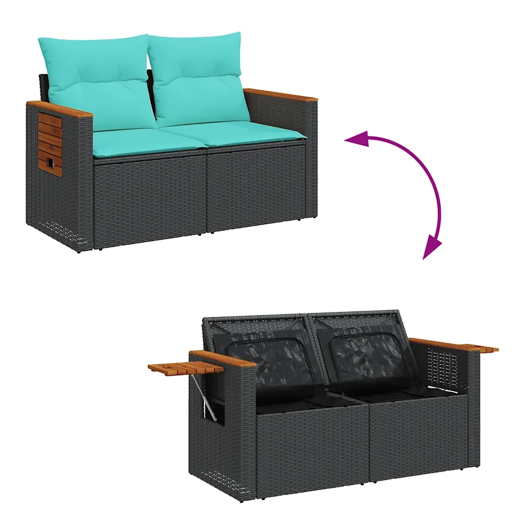 Set Divani da Giardino con Cuscini 7pz Nero Polyrattan 3327564
