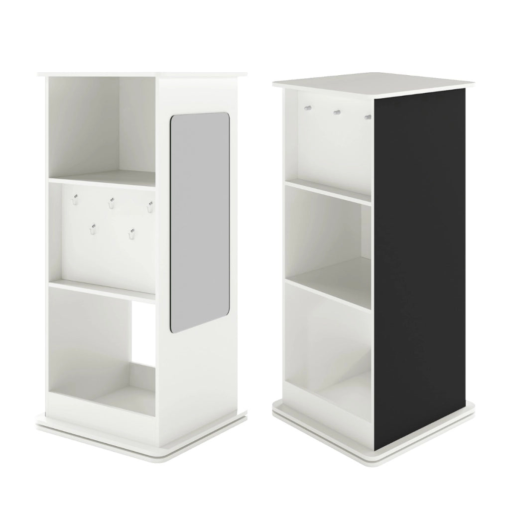 Libreria rotante per bambini scaffale angolare con lavagna-Libreria specchio ganci appendini e scomparti aperti Bianco