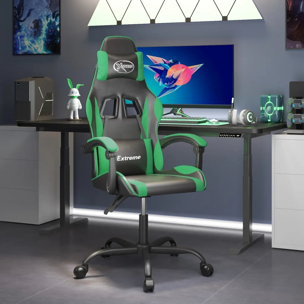 Sedia da Gaming | Sedia da e-sports Girevole Nera e Verde in Similpelle