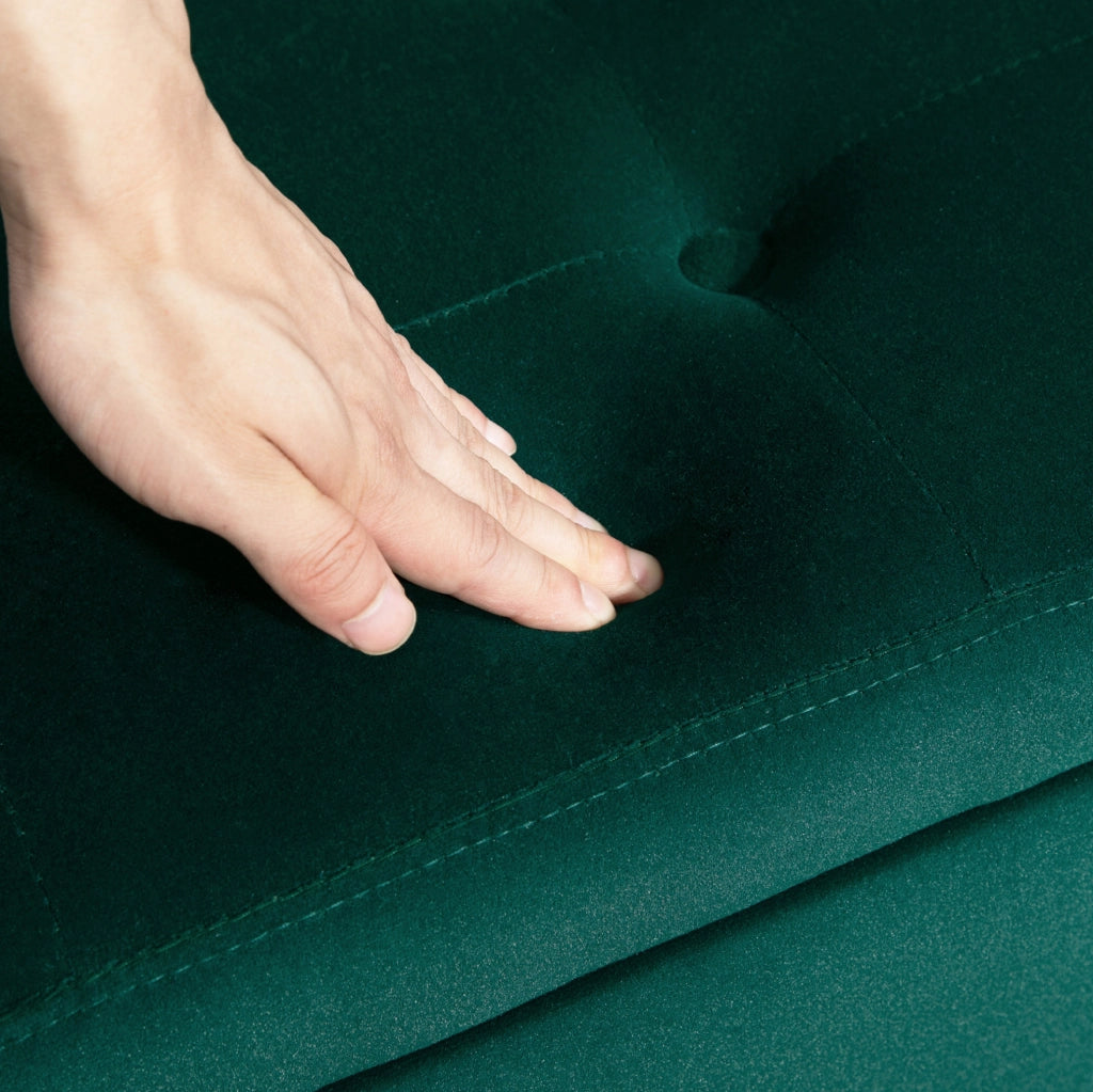 Panca con contenitore in policotone effetto velluto verde con braccioli 107x42x65 cm