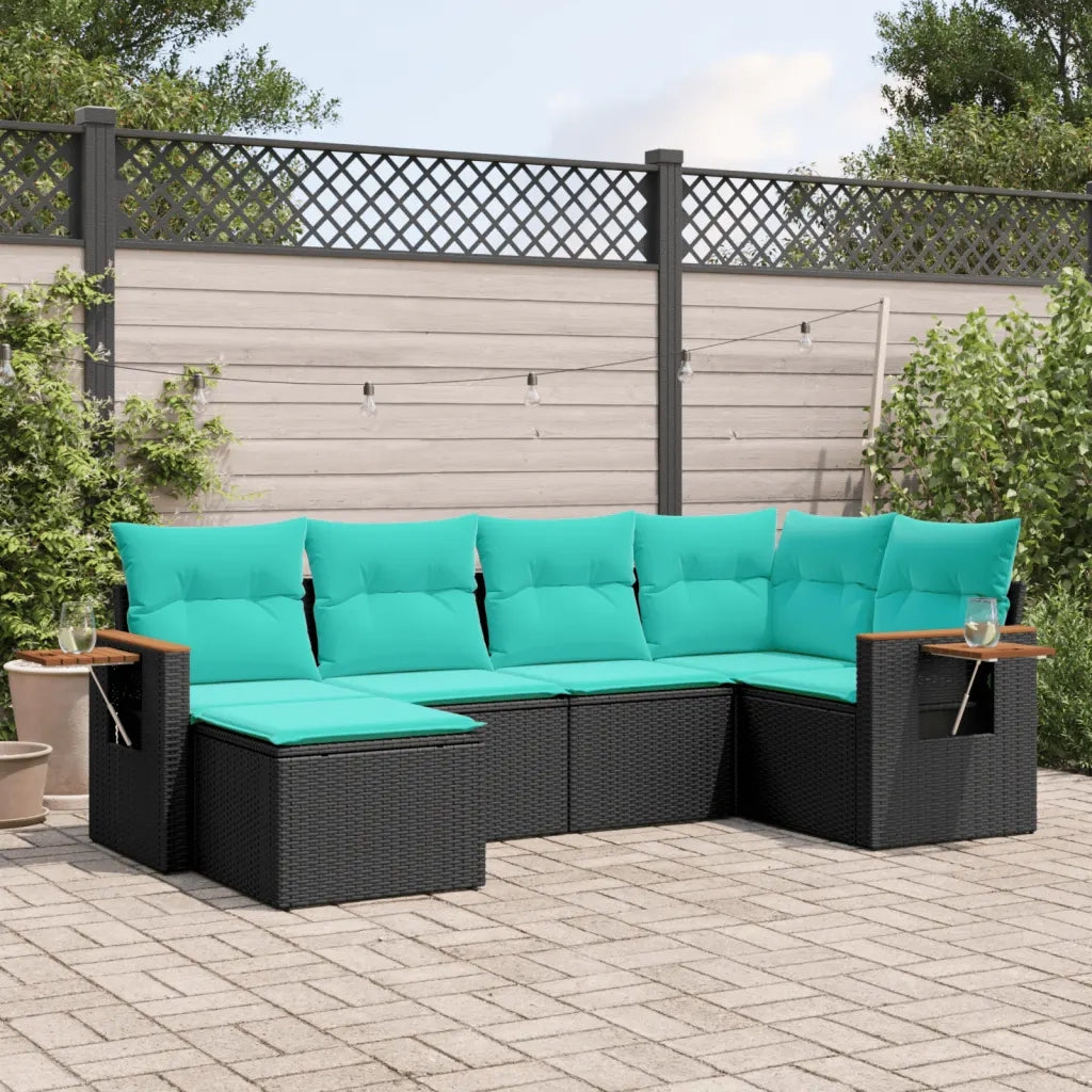 Set Divano da Giardino 6 pz con Cuscini Nero in Polyrattan 3227016