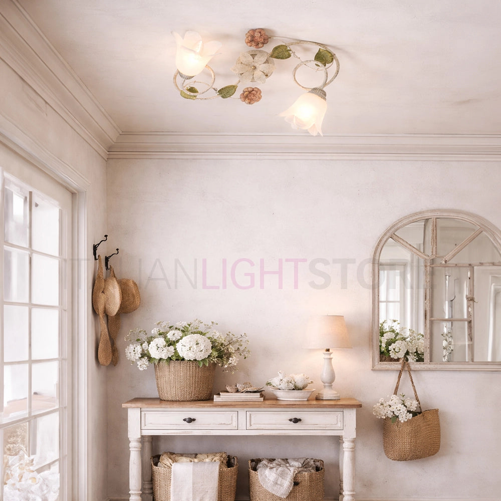 SPRING Plafoniera a 2 Luci in Ferro Decorato Stile Floreale