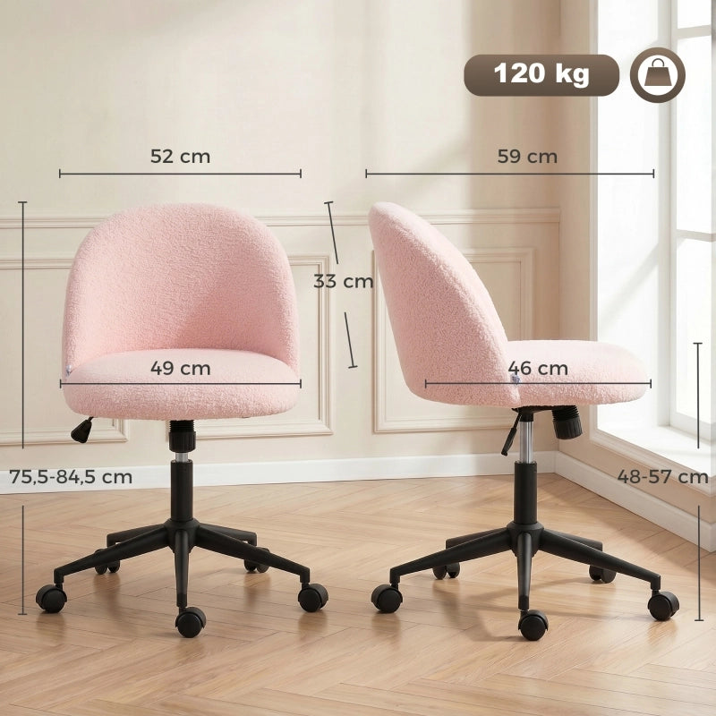 Sedia da Ufficio Girevole con Altezza Regolabile, Funzione Basculante e Ruote, in Poliestere Rosa