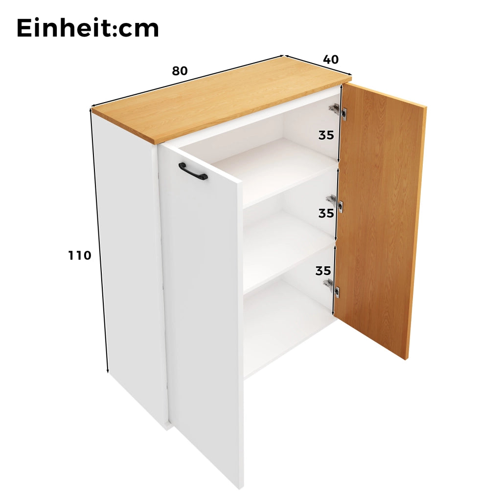 Armadio Archivio Moderno 80x40x110 cm in MDF Bianco e Rovere con Ante Soft-Close