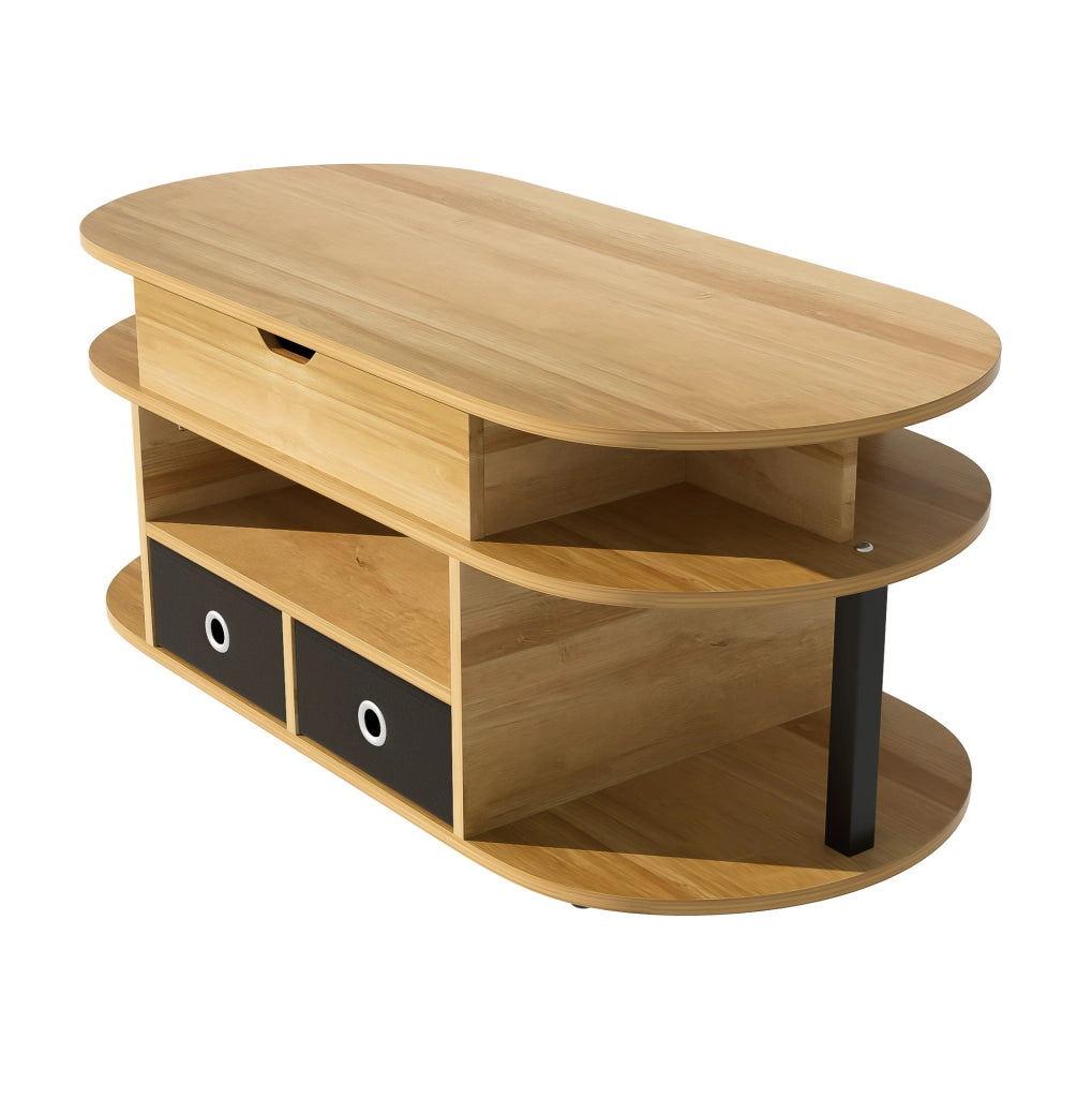Tavolino da caff¨¨ 105x50 cm con piano sollevabile e 2 cassetti in tessuto nero