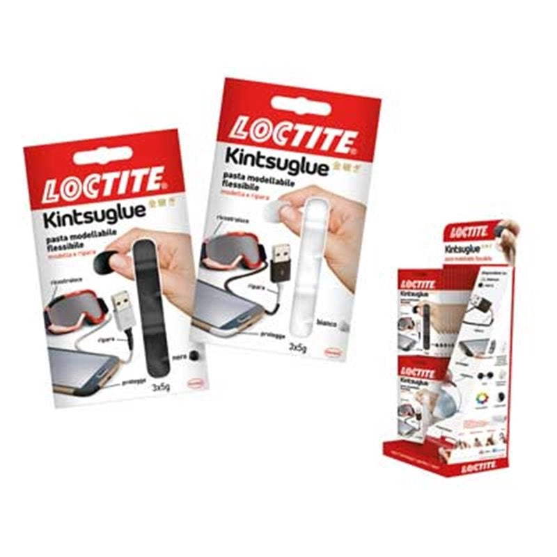 PASTA MODELLABILE 'KINTSUGLUE' Expo - 6 pz 3x5 gr Bianco + 6 pz 3x5 gr Nero - LOCTITE