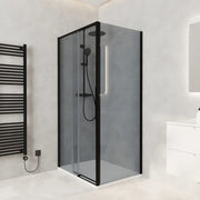 Box doccia angolare 120x70cm apertura scorrevole profili nero opaco vetro 6mm fumè anticalcare h195 | Canaria