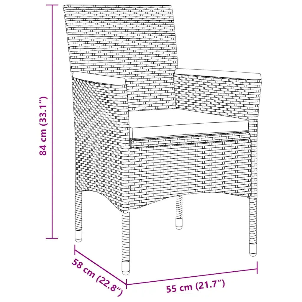 Set da Pranzo per Giardino con cuscino 5 pcs Nero polyrattan 3379753