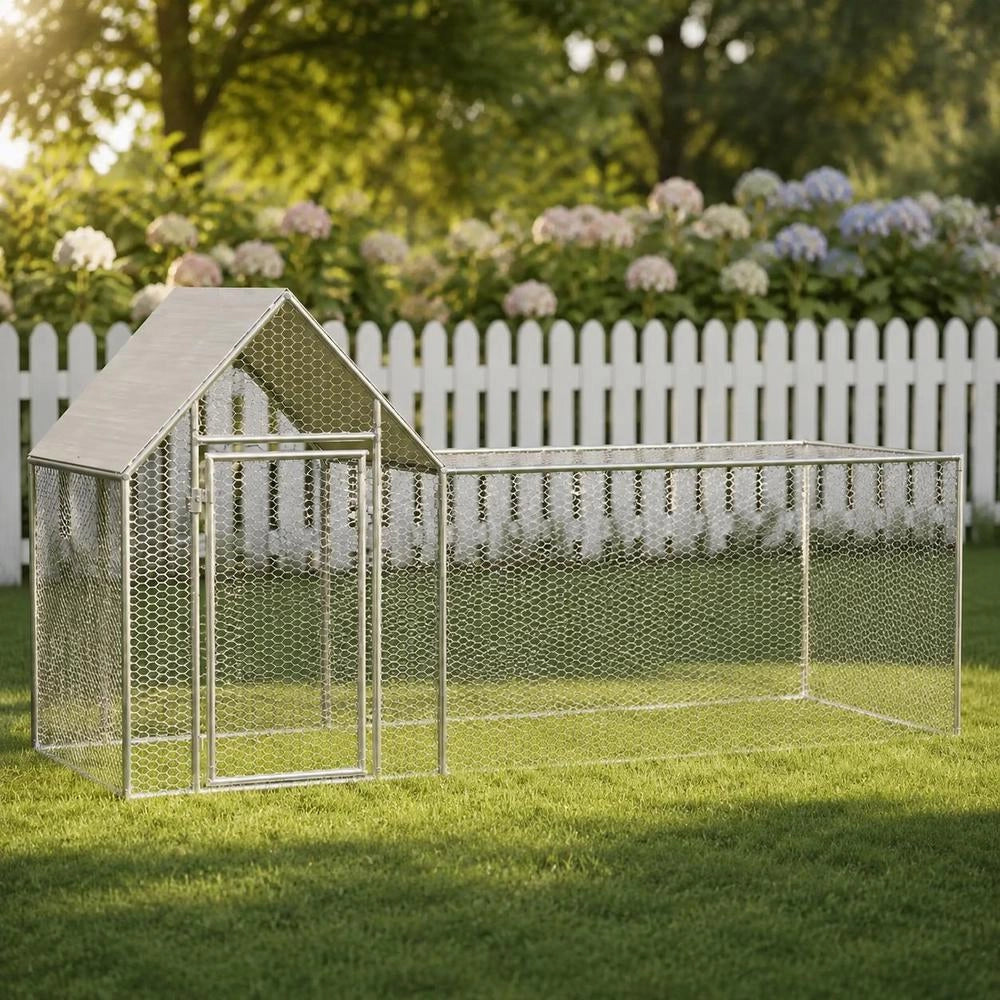 Chicken Coop 3x1x1.5 M Galvanized Steel