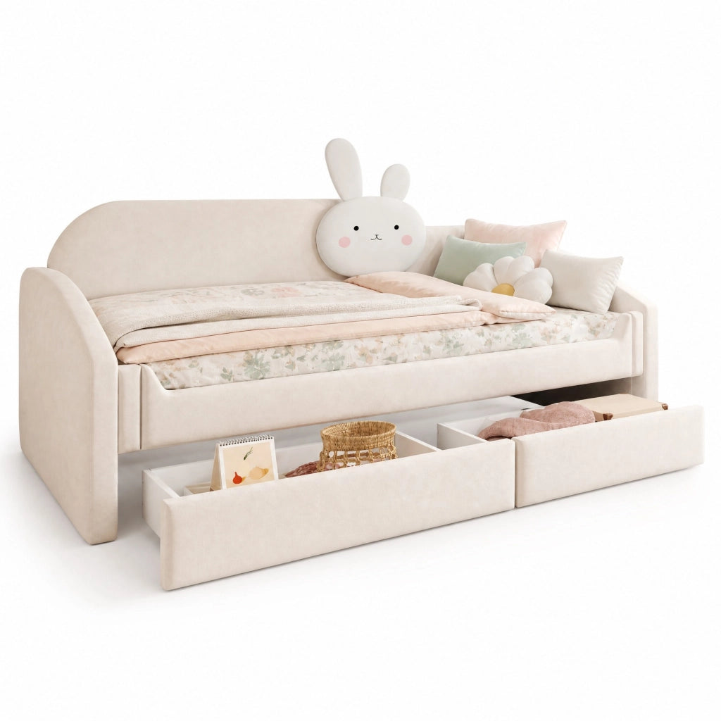 Letto divano per bambini 90x200 cm beige con LED e cassetti