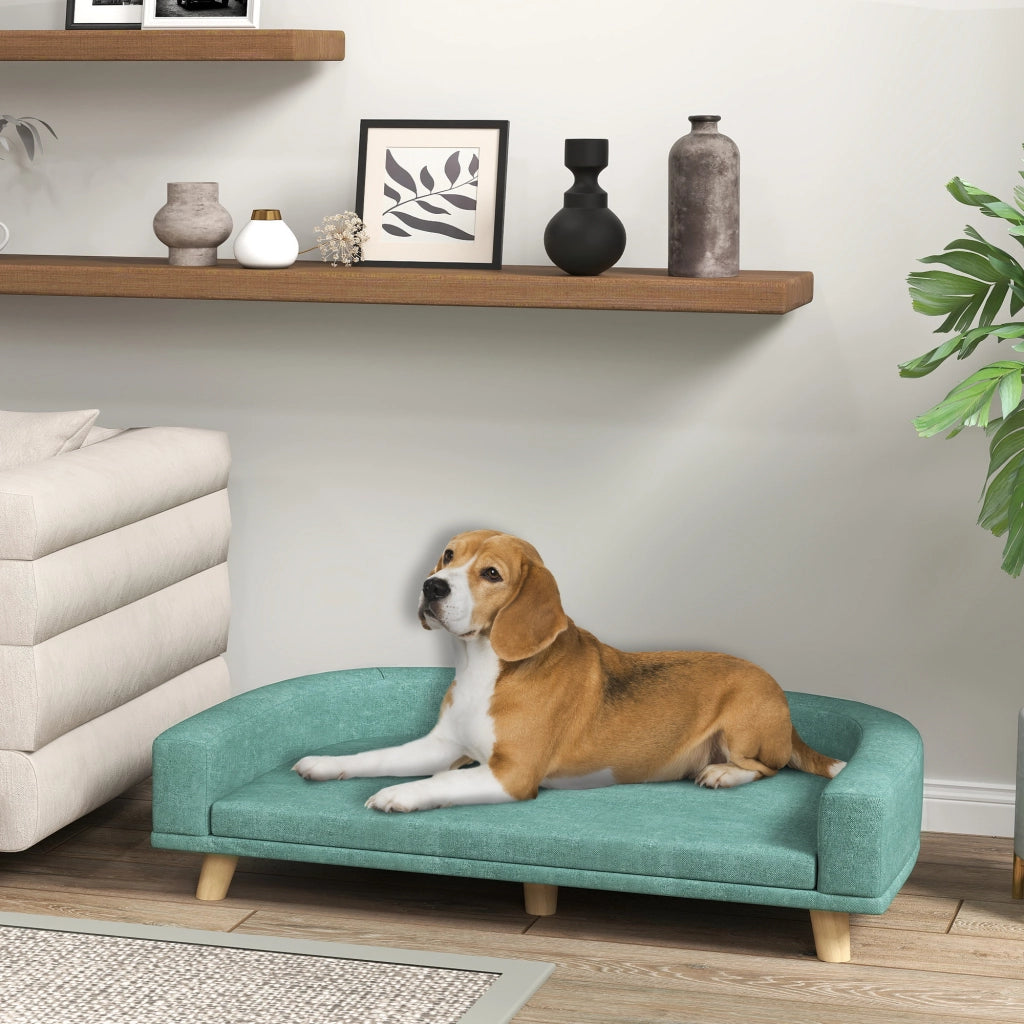 Divano per cani grandi verde in poliestere con cuscino rimovibile e gambe in legno 98 × 67 × 25 cm