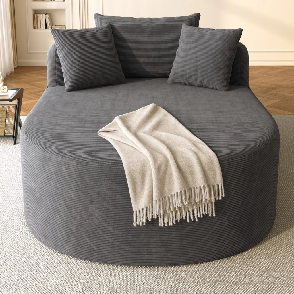 Poltrona relax ovale in velluto a coste; seduta extra profonda 122 cm; schiuma; grigio scuro