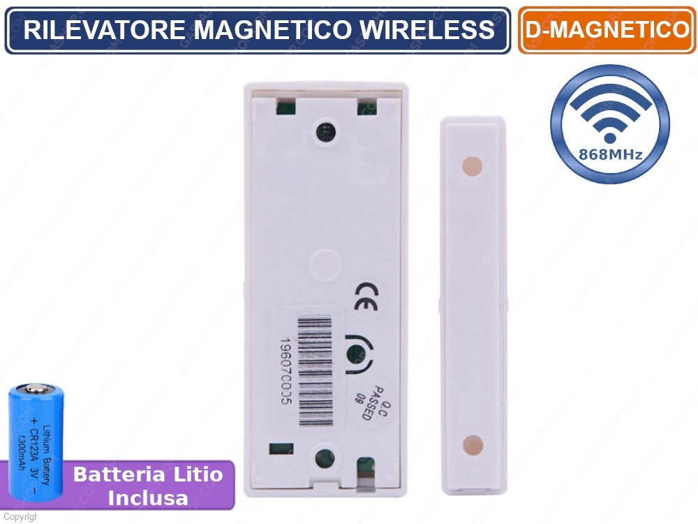 RILEVATORE SENSORE MAGNETICO PORTE FINESTRE WIRELESS E CABLATO 868 MHZ BIANCO