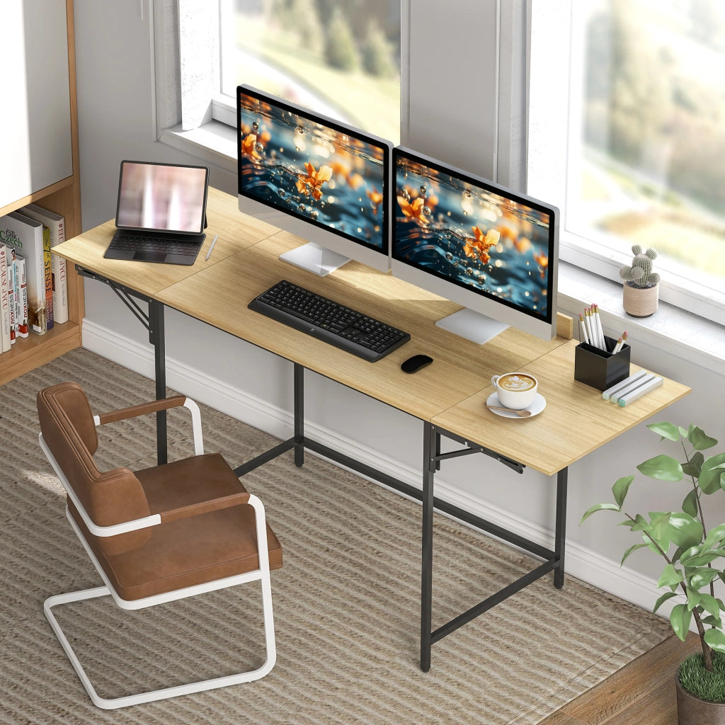 Scrivania Computer Regolabile con 2 Ripiani Estraibili ¨C Minimal ¨C Rovere Nero 100x50x75