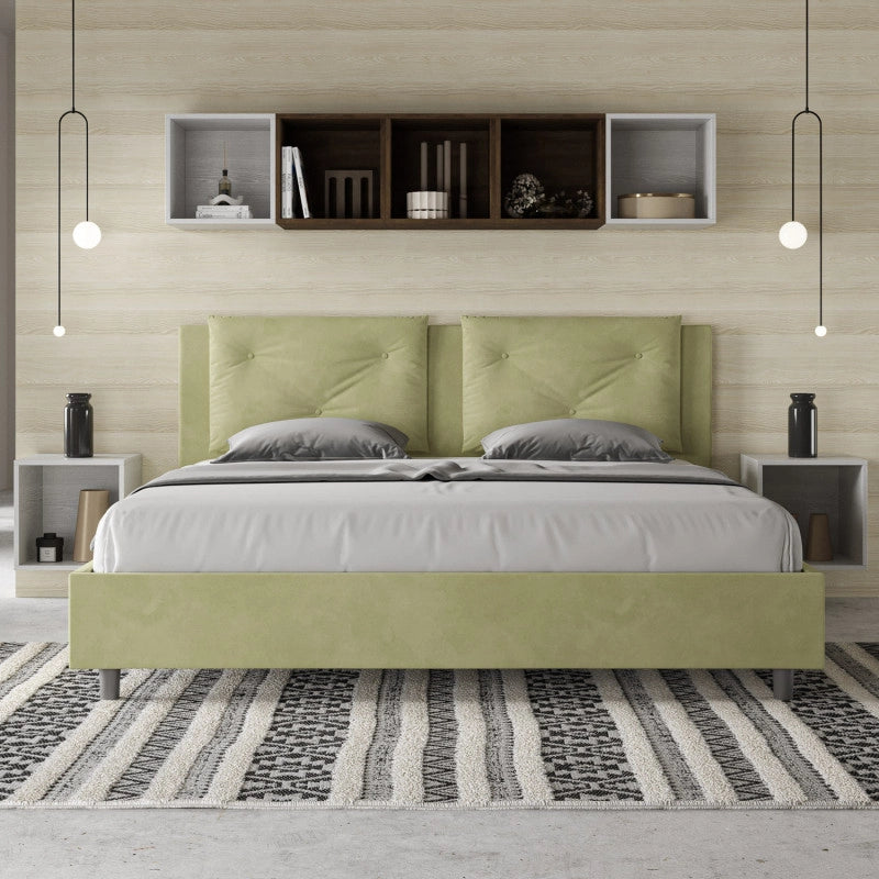 Letto imbottito Matrimoniale 170x200 cm Appia - Con rete,Microfibra,Tè verde
