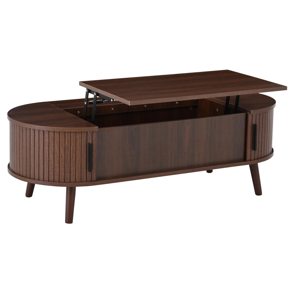 Tavolino da caffè sollevabile 120x50 cm con vano contenitore e ripiani noce