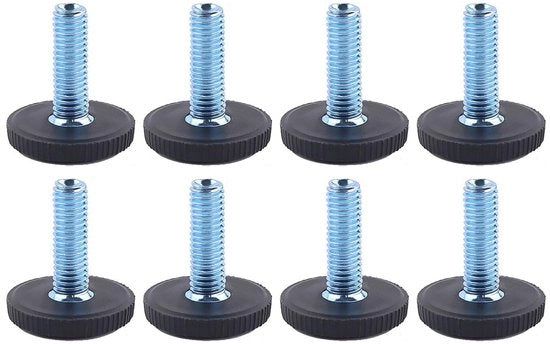 Set di livellatori per mobili da 8 pezzi - Livellatori per mobili adattabili - Fusto M8 - Base con gomma antiscivolo - Acciaio inox resistentente all'usura - Altezza totale 30 mm - Livellatori per mobili