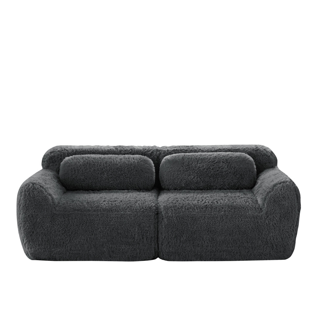 Divano 2 Posti Modulare ¨C MINIMAL ¨C Tessuto Grigio, Cuscini, Morbido