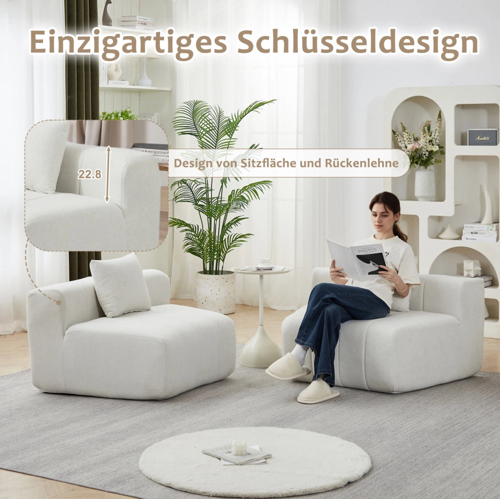Divano modulare in chenille beige con design a tasti