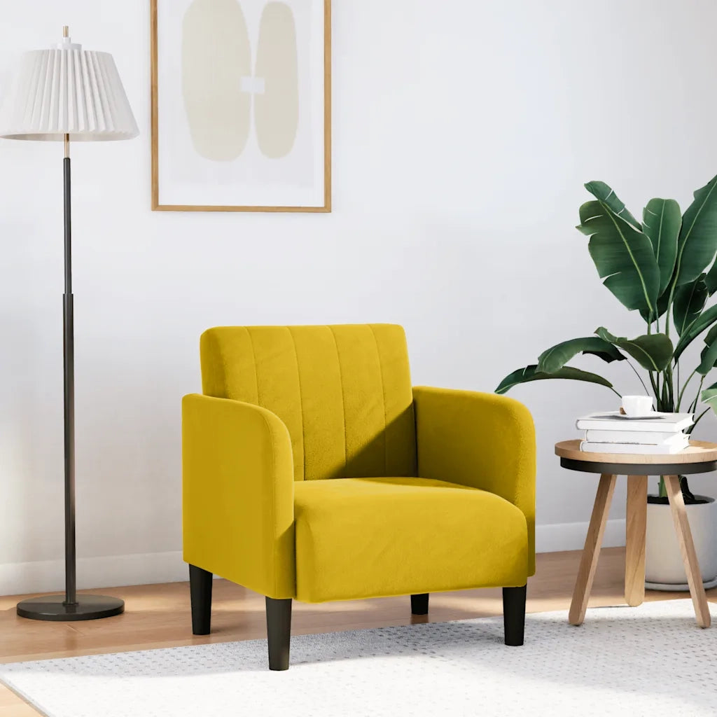 Divano Poltrona | Sedia con Braccioli Giallo 54 cm in Velluto