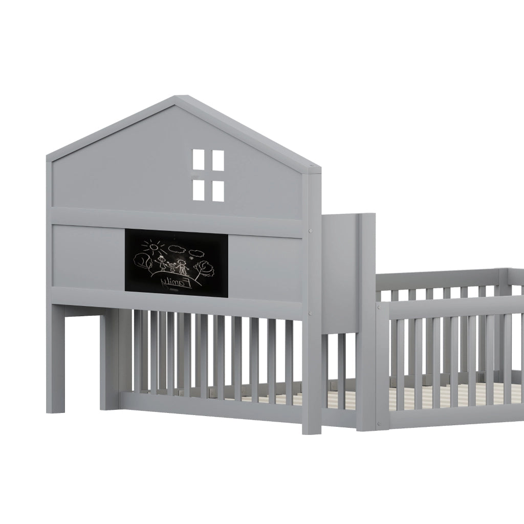LETTO per bambini 140x200 cm in legno massello grigio, design a casa