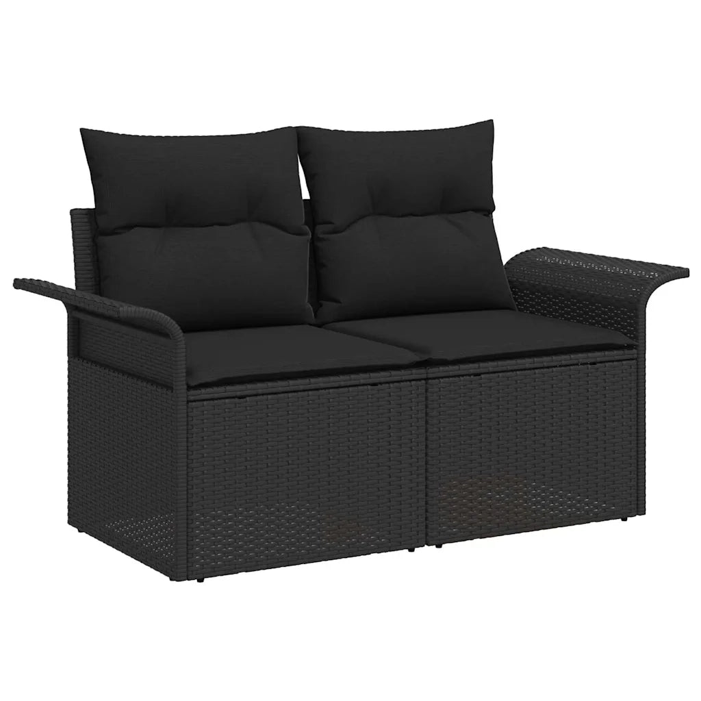 Set Divano da Giardino con cuscino 5 pz | Set Salotto da Giardino Nero polyrattan
